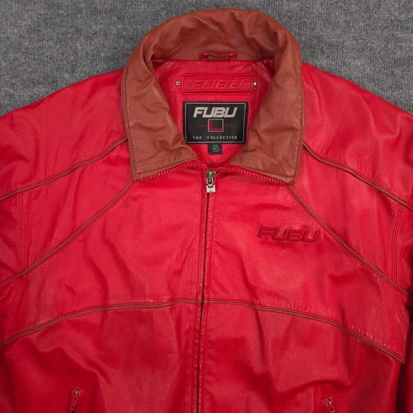 Vintage FUBU Genuine Leather Bomber Jacket Mens XXL Red Hip Vintage FUBU Genuine Leather Bomber Jacket Mens XXL Red Hip